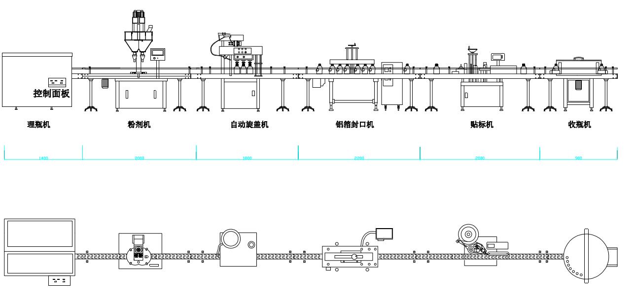 理瓶粉剂旋盖封口贴标收瓶生产线(图1)